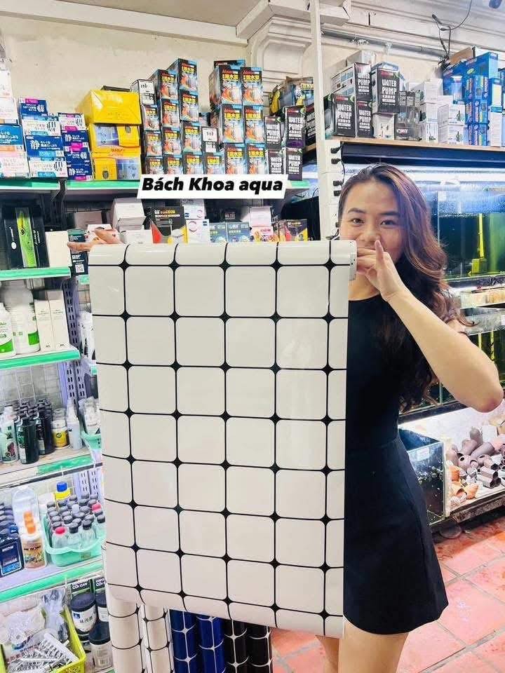 Decal kẻ ô caro đen - trắng - xanh khổ 50cm / 70cm cho bể cá